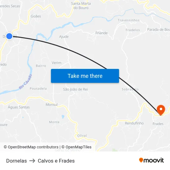 Dornelas to Calvos e Frades map