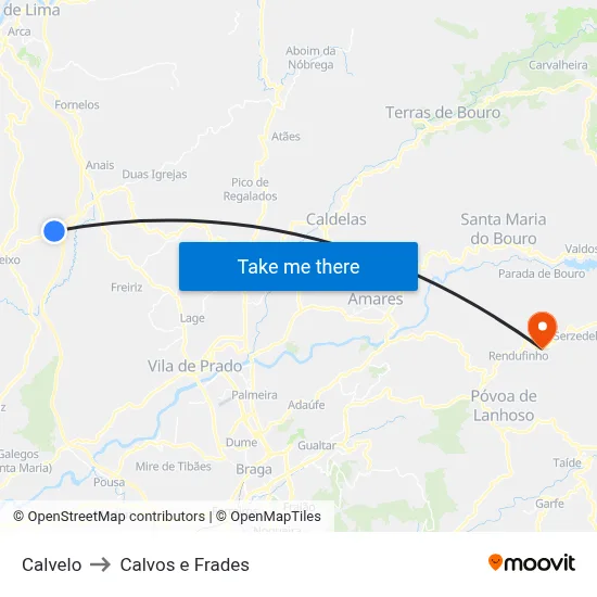 Calvelo to Calvos e Frades map