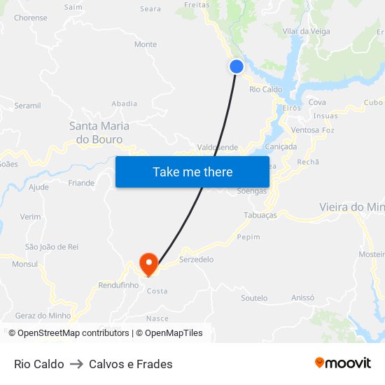 Rio Caldo to Calvos e Frades map