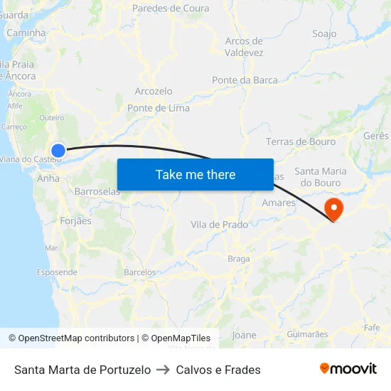 Santa Marta de Portuzelo to Calvos e Frades map