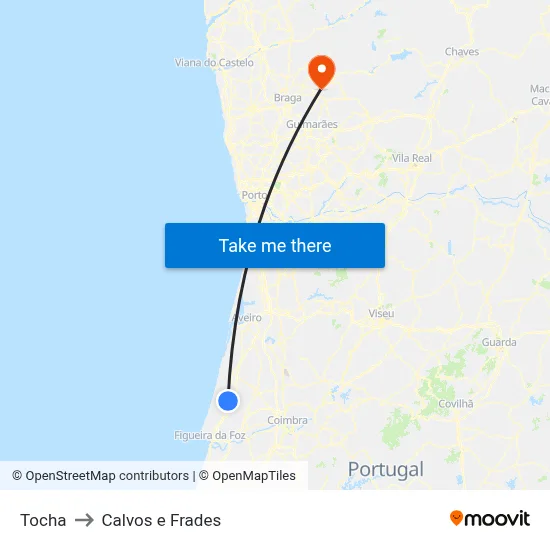 Tocha to Calvos e Frades map