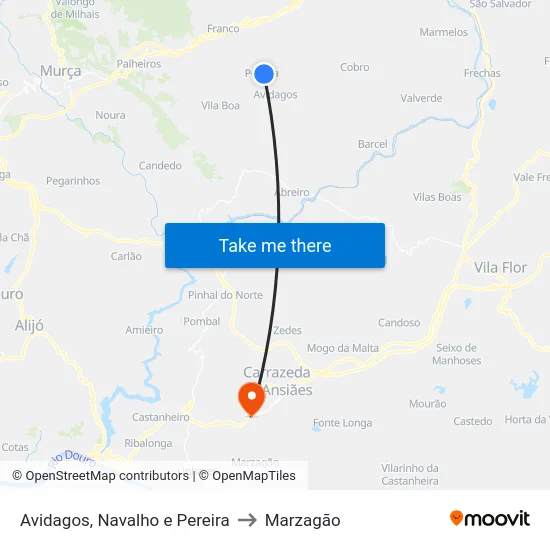 Avidagos, Navalho e Pereira to Marzagão map