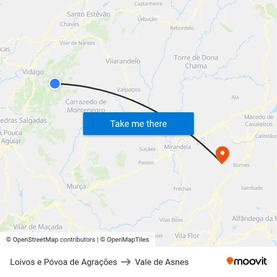 Loivos e Póvoa de Agrações to Vale de Asnes map