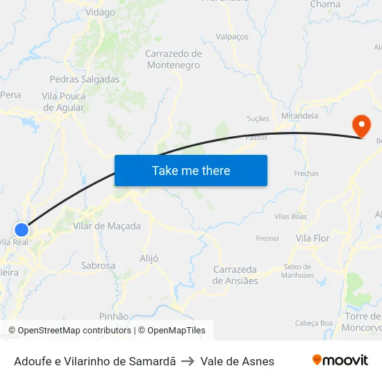 Adoufe e Vilarinho de Samardã to Vale de Asnes map