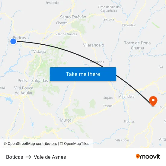 Boticas to Vale de Asnes map