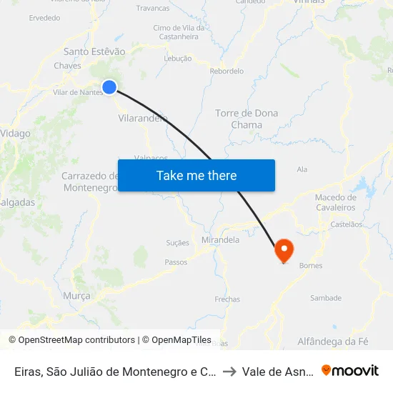 Eiras, São Julião de Montenegro e Cela to Vale de Asnes map