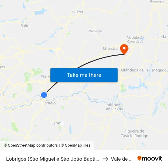 Lobrigos (São Miguel e São João Baptista) e Sanhoane to Vale de Asnes map