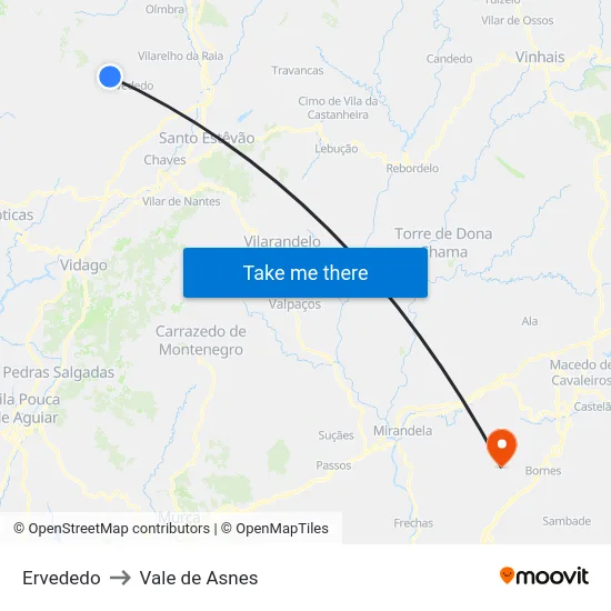Ervededo to Vale de Asnes map