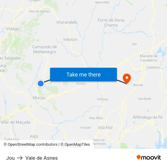 Jou to Vale de Asnes map