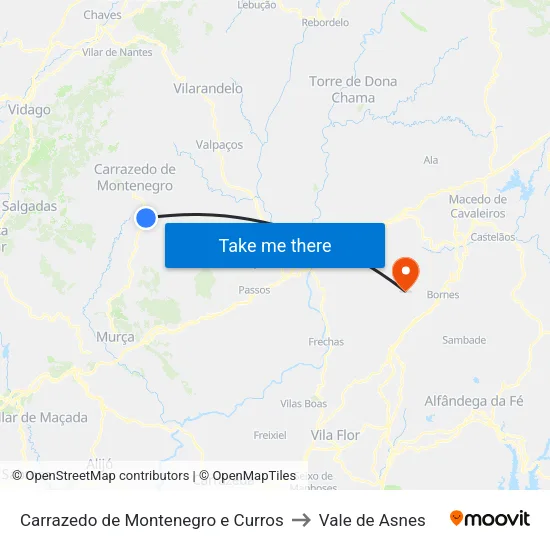 Carrazedo de Montenegro e Curros to Vale de Asnes map