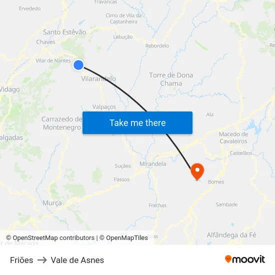 Friões to Vale de Asnes map