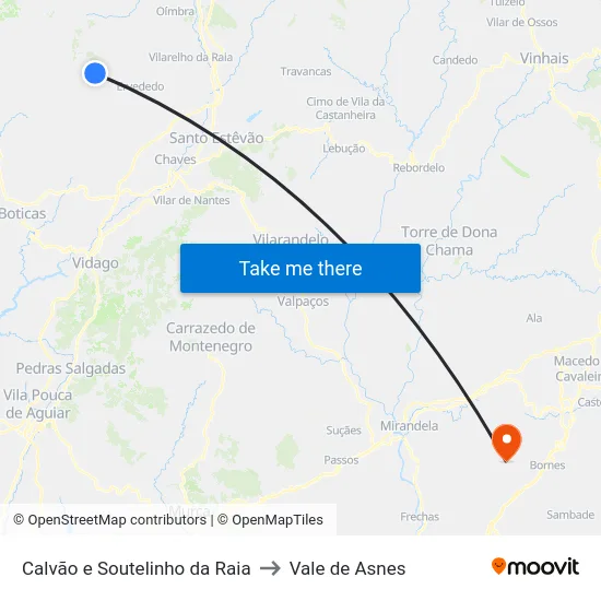 Calvão e Soutelinho da Raia to Vale de Asnes map