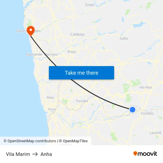 Vila Marim to Anha map