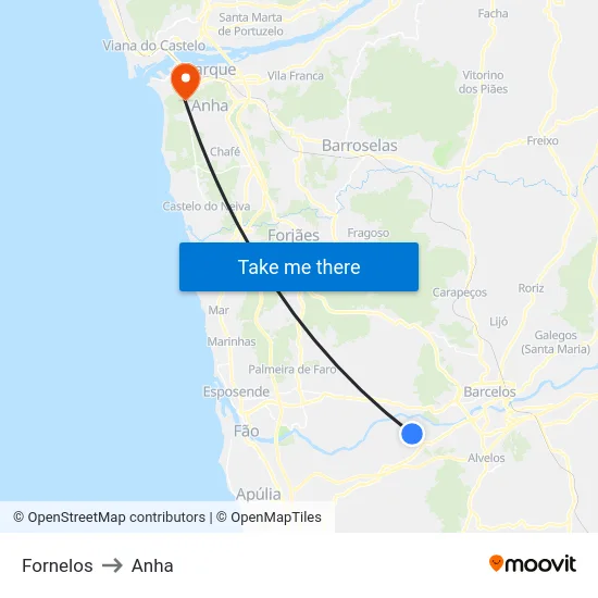 Fornelos to Anha map