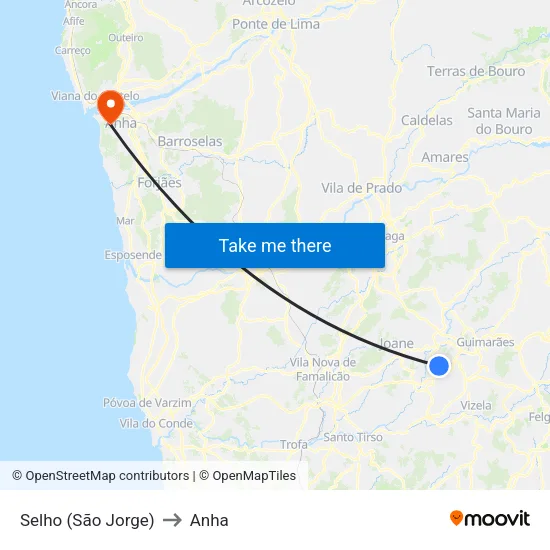 Selho (São Jorge) to Anha map
