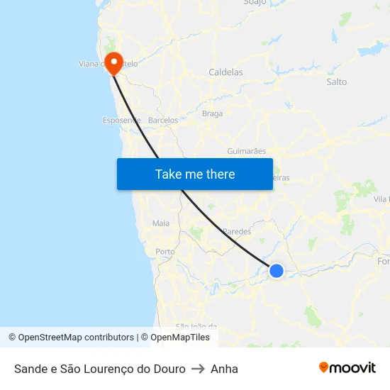 Sande e São Lourenço do Douro to Anha map