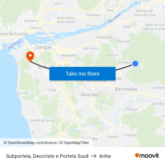Subportela, Deocriste e Portela Susã to Anha map