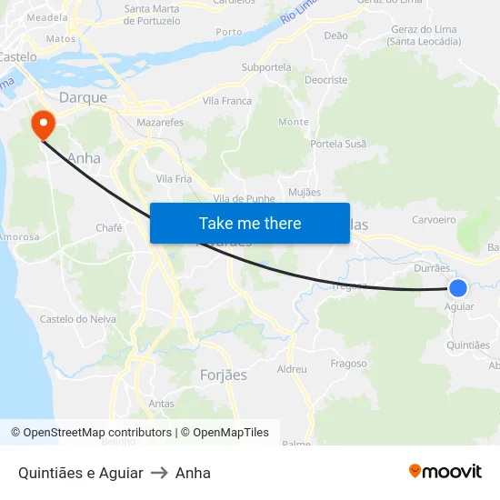 Quintiães e Aguiar to Anha map