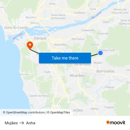 Mujães to Anha map
