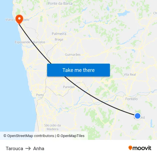 Tarouca to Anha map