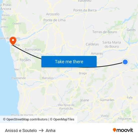 Anissó e Soutelo to Anha map