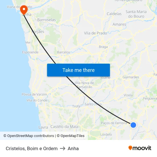 Cristelos, Boim e Ordem to Anha map