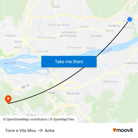 Torre e Vila Mou to Anha map