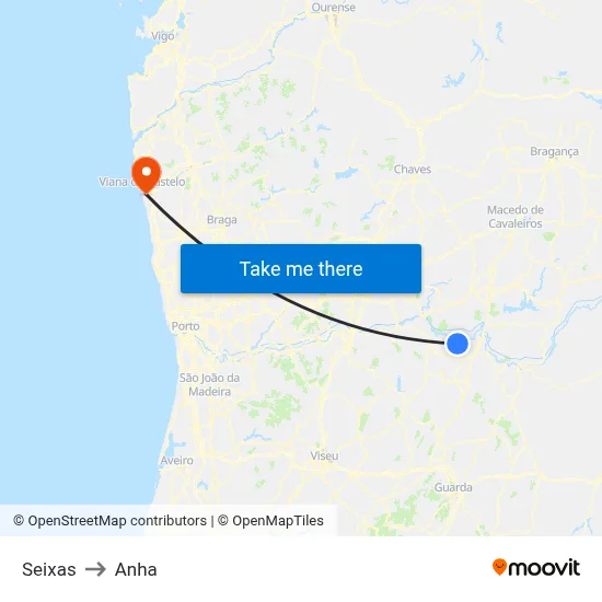 Seixas to Anha map