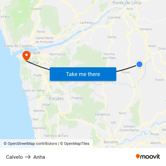 Calvelo to Anha map