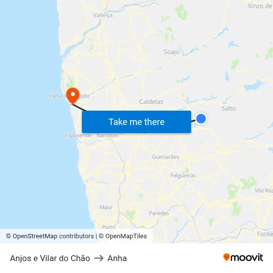 Anjos e Vilar do Chão to Anha map