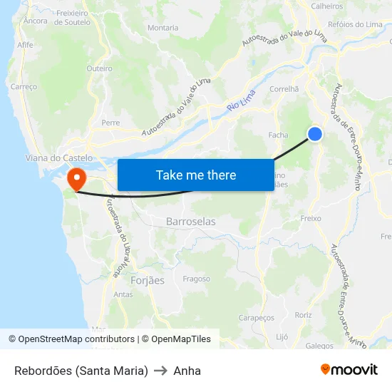 Rebordões (Santa Maria) to Anha map