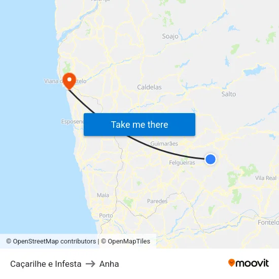Caçarilhe e Infesta to Anha map