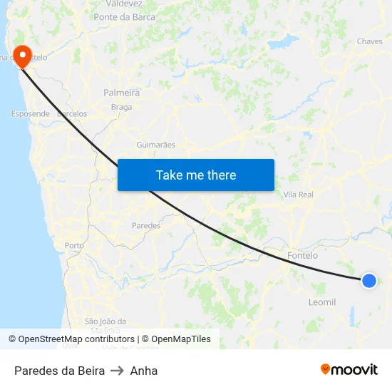 Paredes da Beira to Anha map