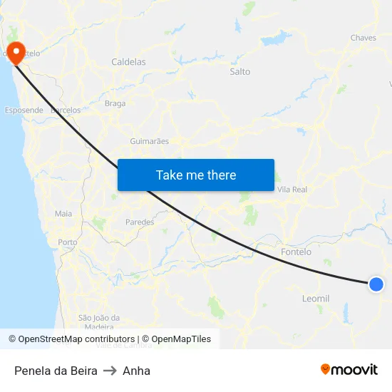 Penela da Beira to Anha map