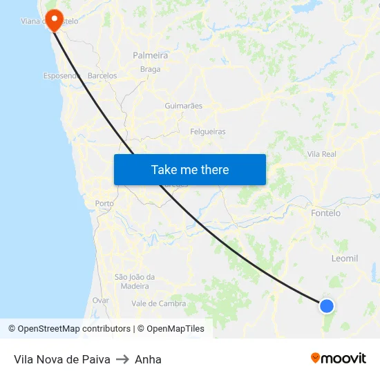 Vila Nova de Paiva to Anha map