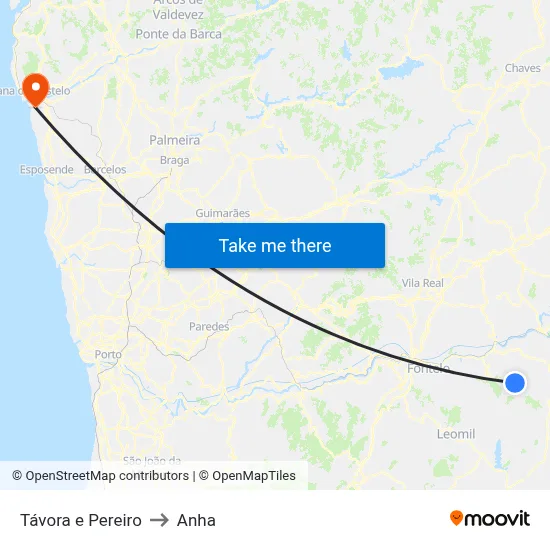 Távora e Pereiro to Anha map