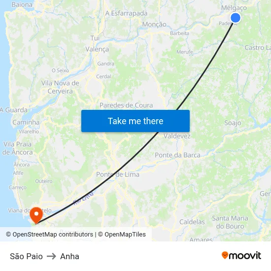São Paio to Anha map
