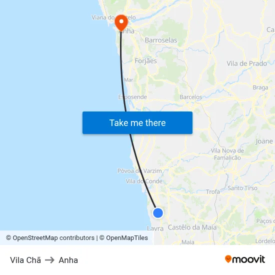 Vila Chã to Anha map
