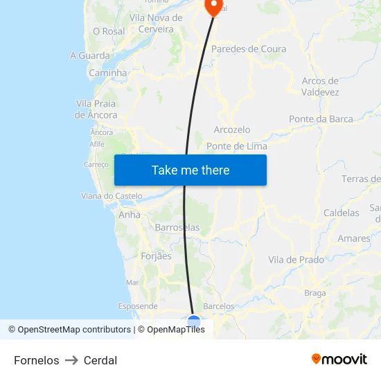 Fornelos to Cerdal map