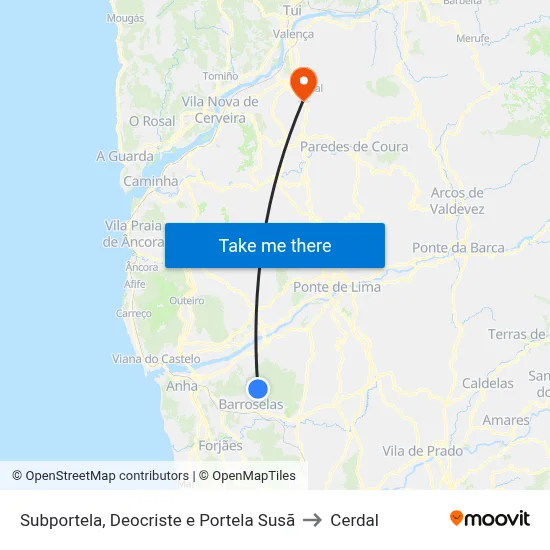 Subportela, Deocriste e Portela Susã to Cerdal map