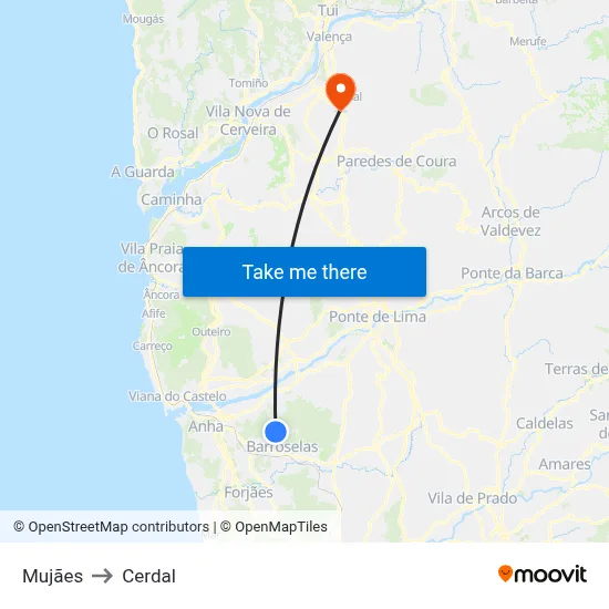 Mujães to Cerdal map