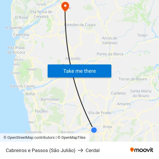 Cabreiros e Passos (São Julião) to Cerdal map