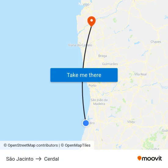 São Jacinto to Cerdal map