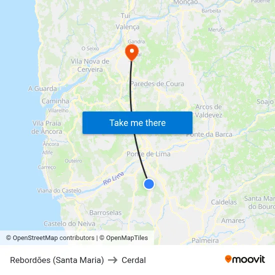 Rebordões (Santa Maria) to Cerdal map