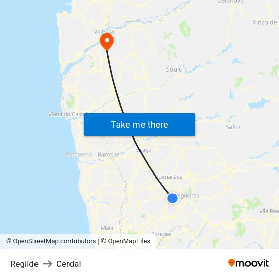Regilde to Cerdal map