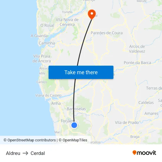Aldreu to Cerdal map