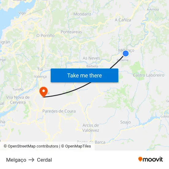 Melgaço to Cerdal map