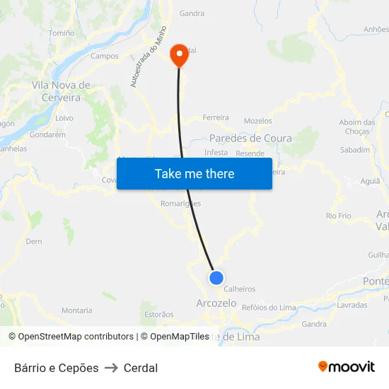 Bárrio e Cepões to Cerdal map