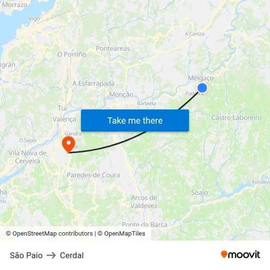 São Paio to Cerdal map
