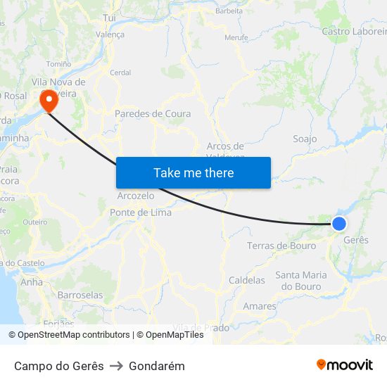 Campo do Gerês to Gondarém map